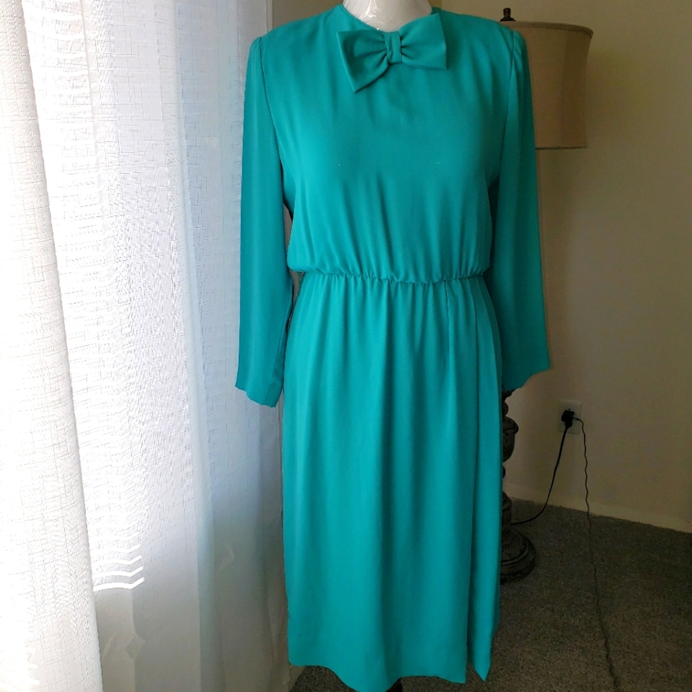 Teal Vintage Dress with Bow
